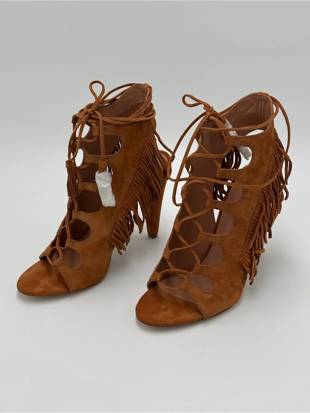 Siegerson Morrison Brown Suede Lace-Up Peep-Toe Heels